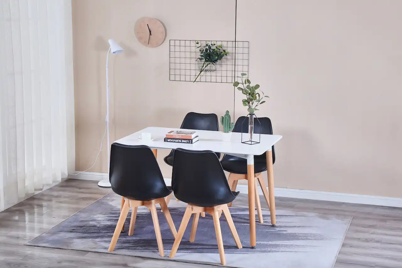 

Two Colors Set of 4 Dining Chair ABS PP Beech Wood Legs for Dining Room Living Room Office Bedroom