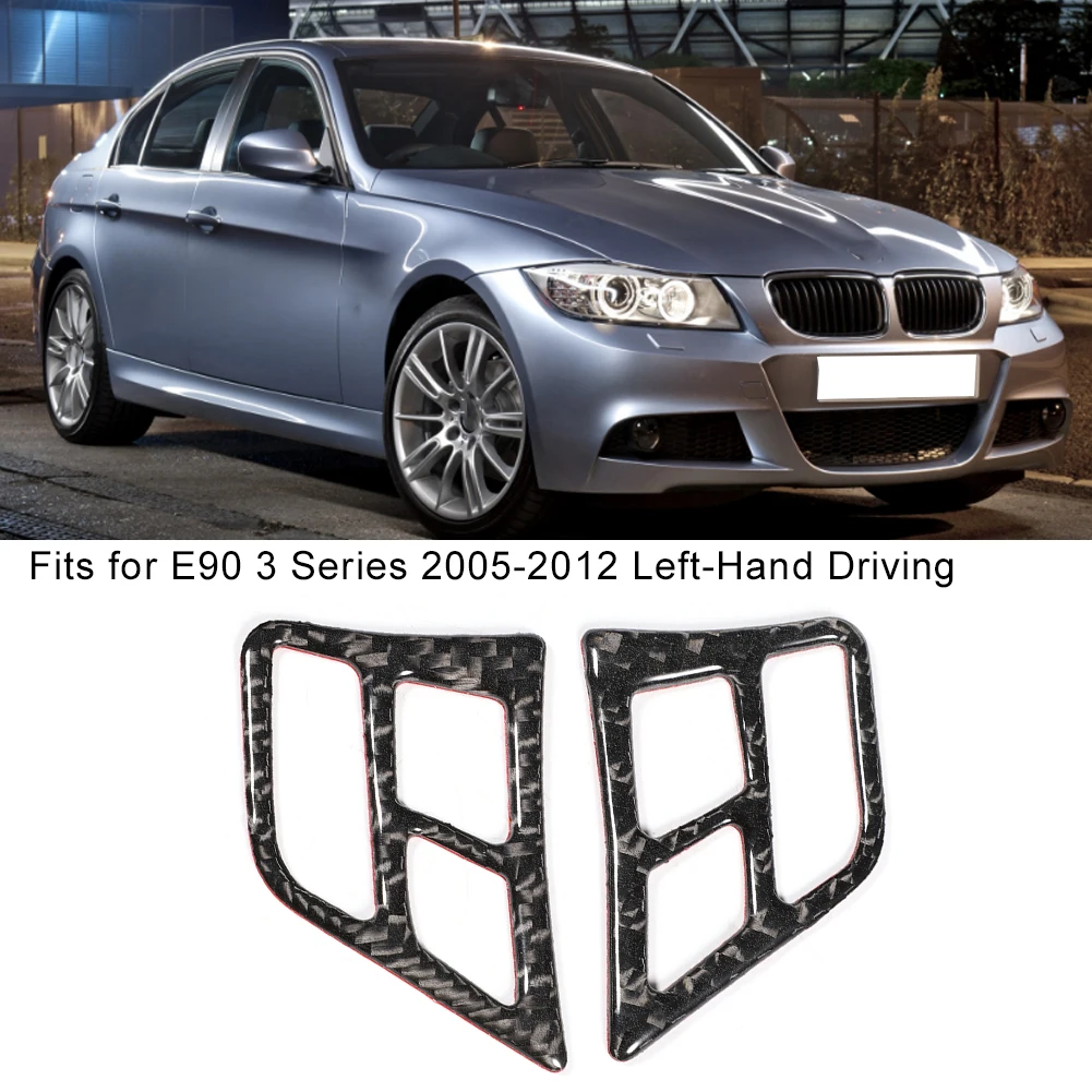 

2pcs Steering Wheel Button Frame Cover Carbon Fiber Trim Fits For E90 3 Series 2005-2012 Left-Hand Driving