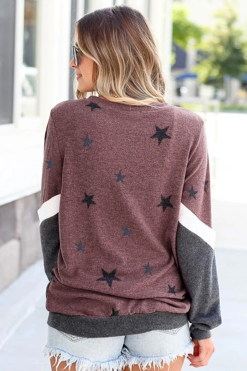 

Autumn New Women Hoodies Popular Crew Neck Long Sleeve Star Print Stitching Sweatershirts