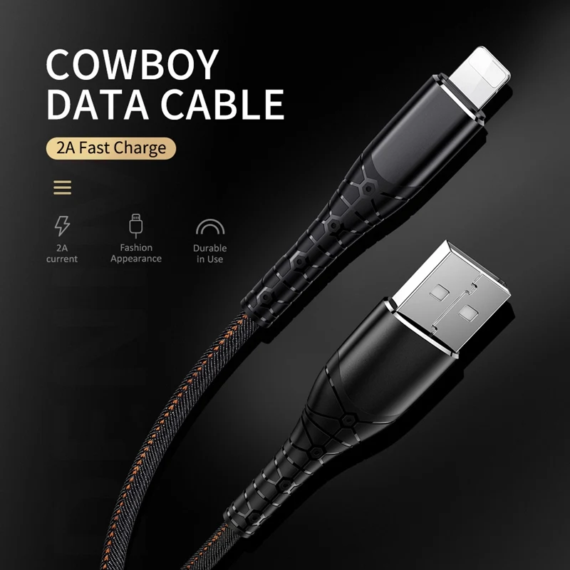 USB-кабель ROCK для телефона iPhone X 8 7 кабель быстрой зарядки ковбойский и передачи