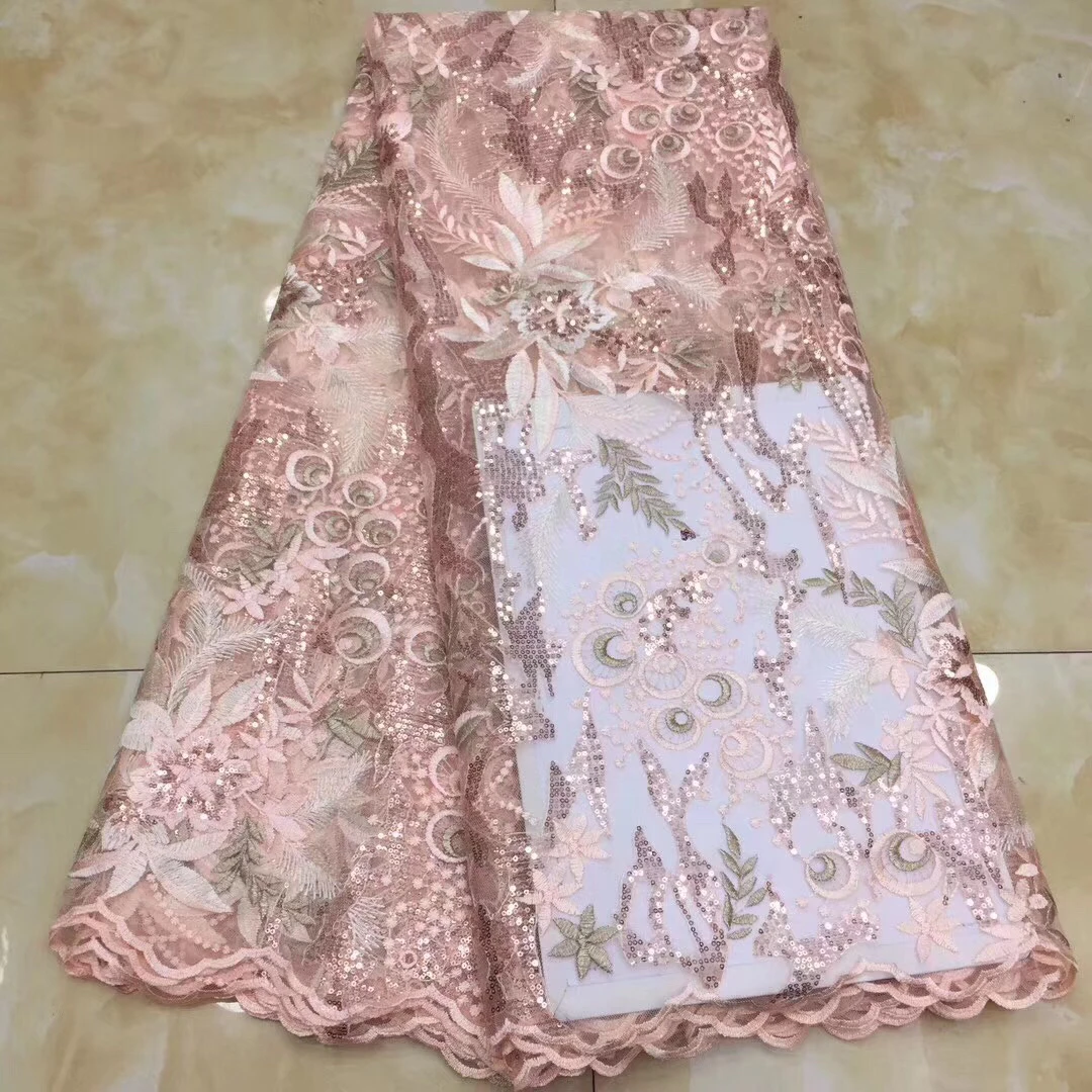 

Latest African Tull Lace Fabric High Quality 2020 Nigerian Net Lace Fabric with Sequins French Mesh Lace for Women Dress LH9035