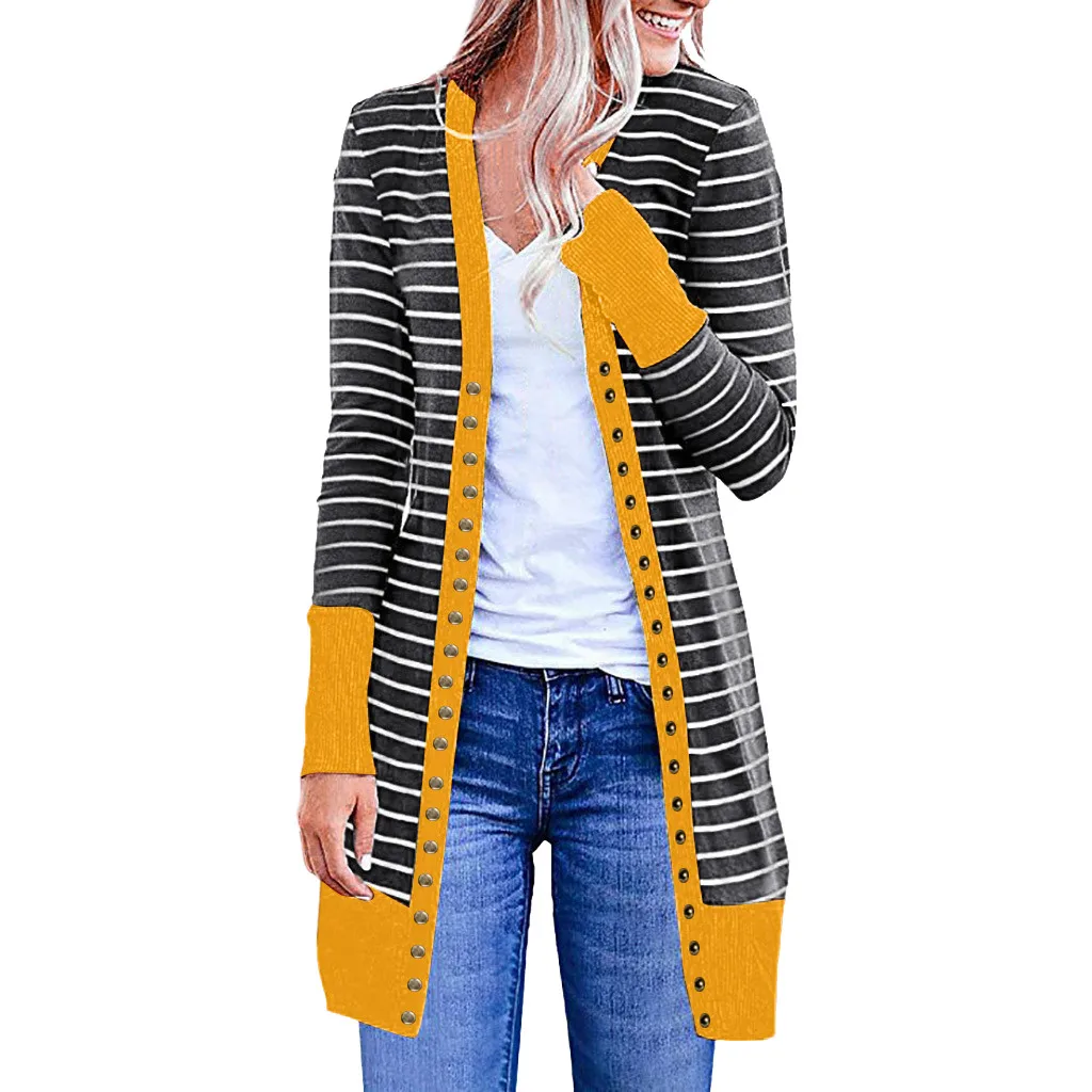 Womail Fashion Women Casual Blouse Coat Long Sleeve Stripe Patchwork Button Striped Cardigan | Женская одежда