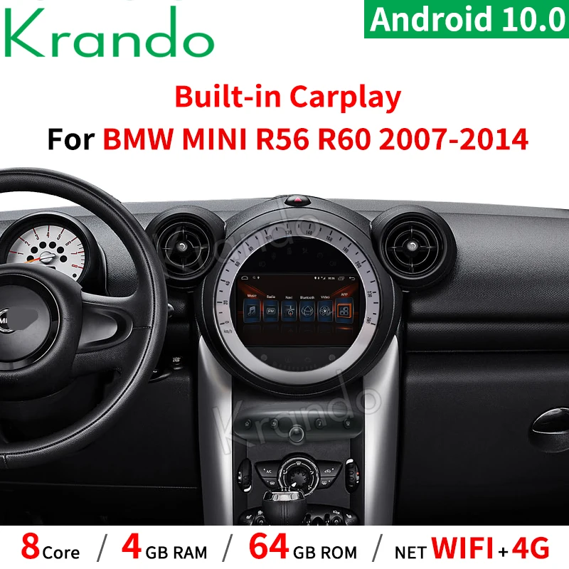 Krando 7 &quotAndroid 10 0 4G 64G Автомобильный GPS мультимедиа аудио для BMW Mini Cooper R60 2011 2014 Черный
