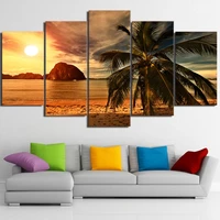 wall art canvas paintings hd prints posters 5 pieces tropical beach palm trees sunset seascape pictures living room home decor