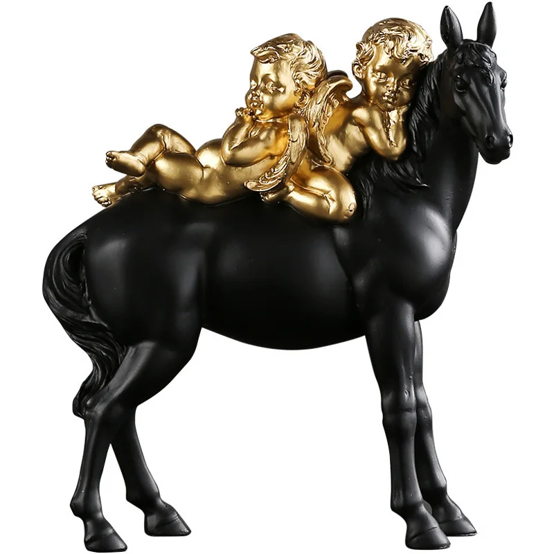 

Nordic Angel Riding Horse Sculpture Angel Horse Statue Resin Crafts Figurines Home Decoration Wedding Gifts Desk Decor