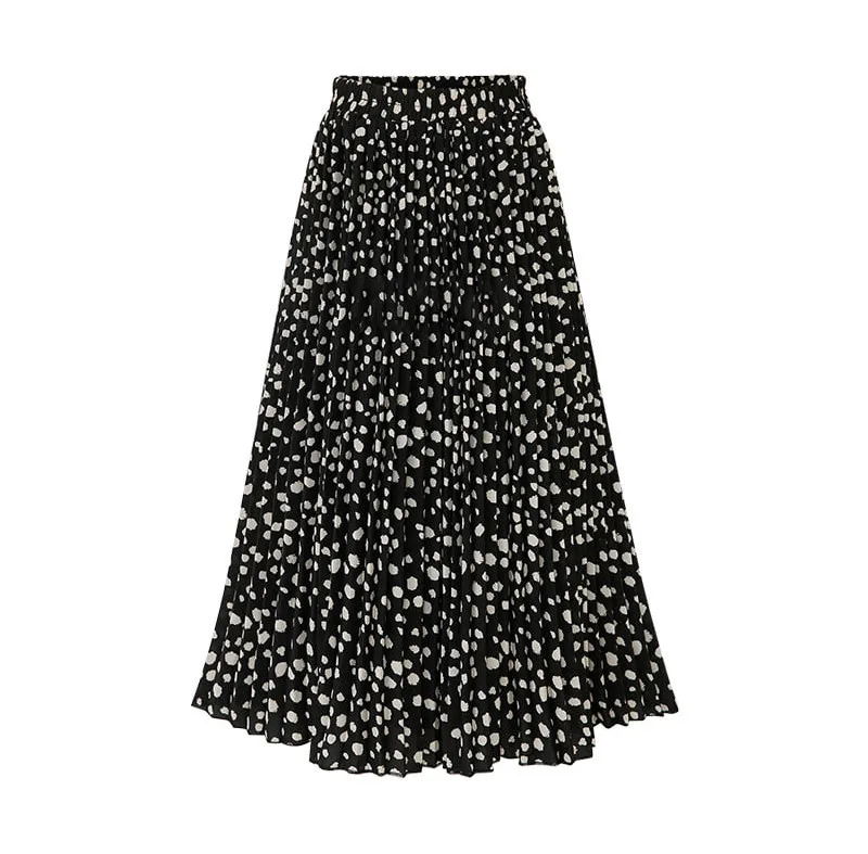 

Ladies Skirts Black White Polka Dot Skirt Women Summer Elastic Waist Jupe Tulle Femme Big Size lady Elegant Chiffon Skirt