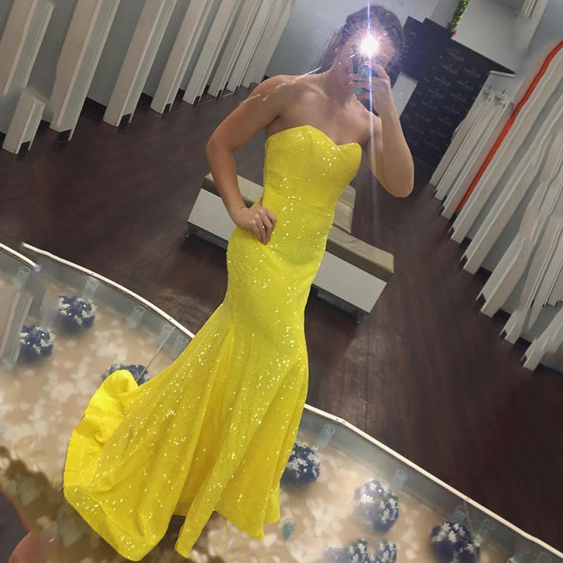 

2021 Shinny Sequin Mermaid Evening Dresses Sweetheart Sleeveless Long Prom Gowns Custom Made Women Party Dress Abendkleider