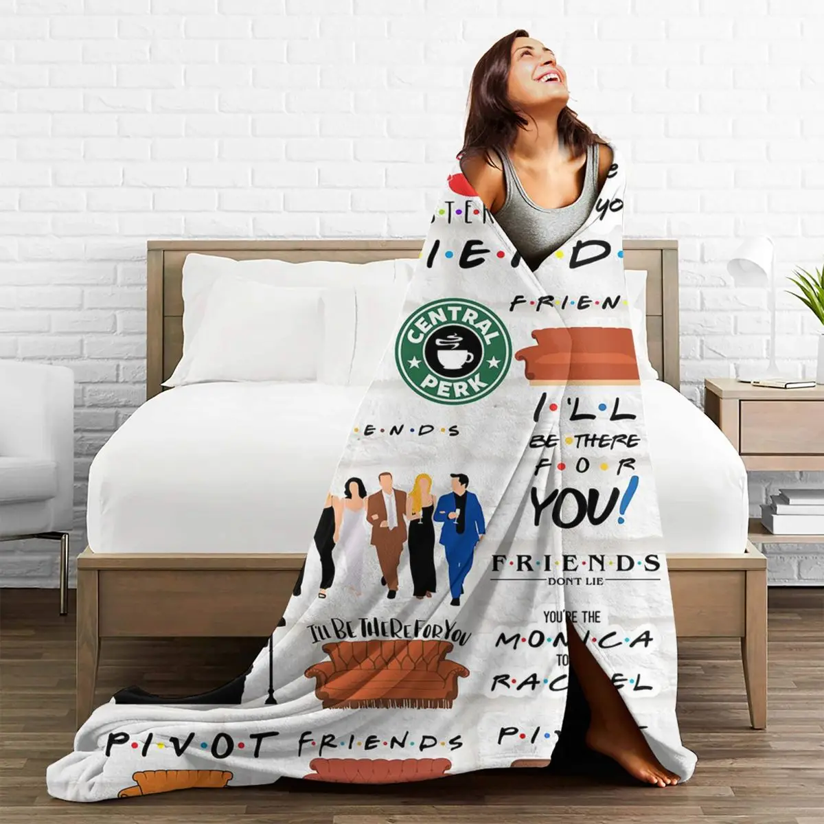 Трикотажное супермягкое покрывало с рисунком из мультфильма Friends Central Perk TV | Дом и