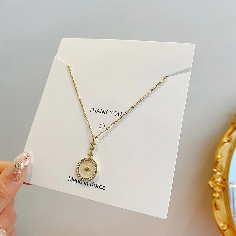 

White Mother Round Titanium Steel Eight Star Mann Necklace Female Tide Ins Simple Web Celebrity Temperament Minority Clavicle