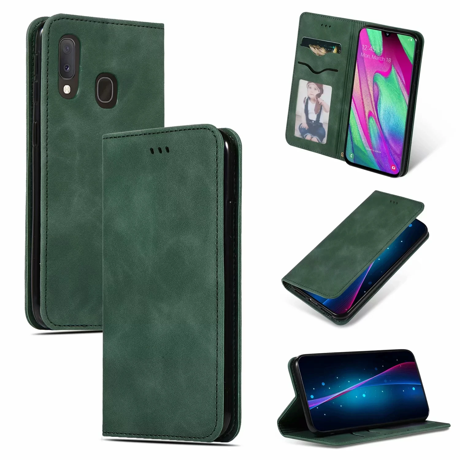 Зеленый Кожаный чехол-книжка чехол для samsung Galaxy A10 A20 A30 A40 A50 A60 A70 A7 A8 плюс A9 A20E M10 M20 M30 M40 Магнитный чехол-портмоне с отделением для карт чехол - Цвет: Зеленый
