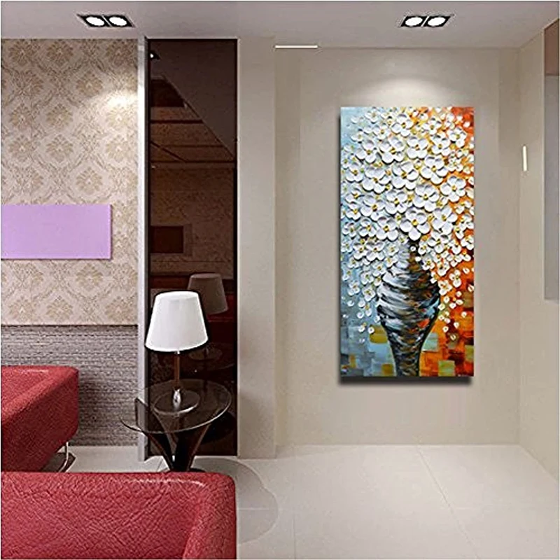 

3d Hand Painted Flower Canvas Oil Painting Floral Vase Art Vertical Wall Art Abstract Modern Wall Decor For Living Room Unframed