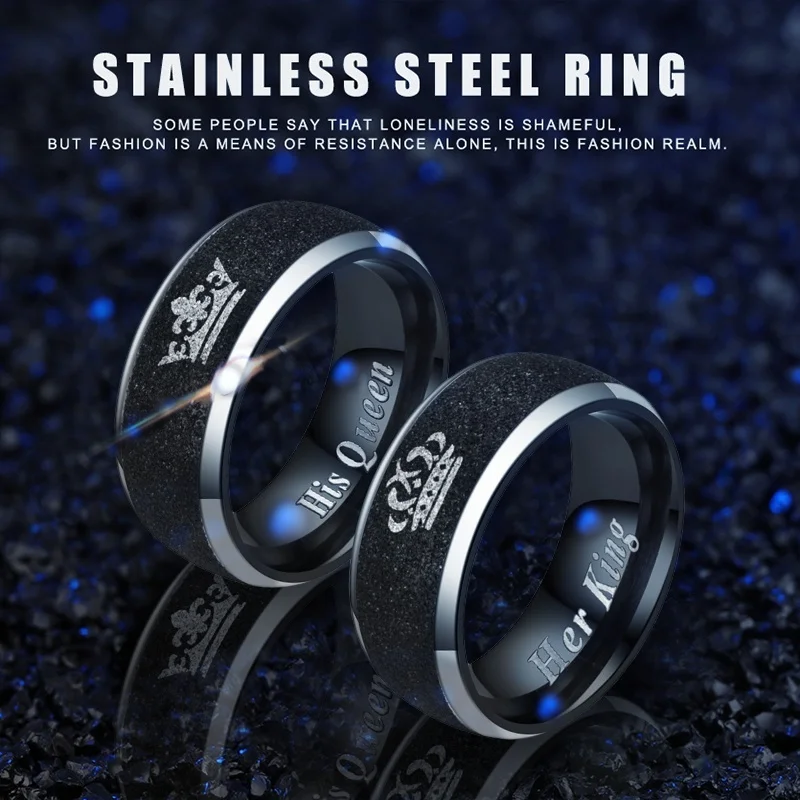 Модное классическое кольцо из титановой стали с черным жемчугом и песочной