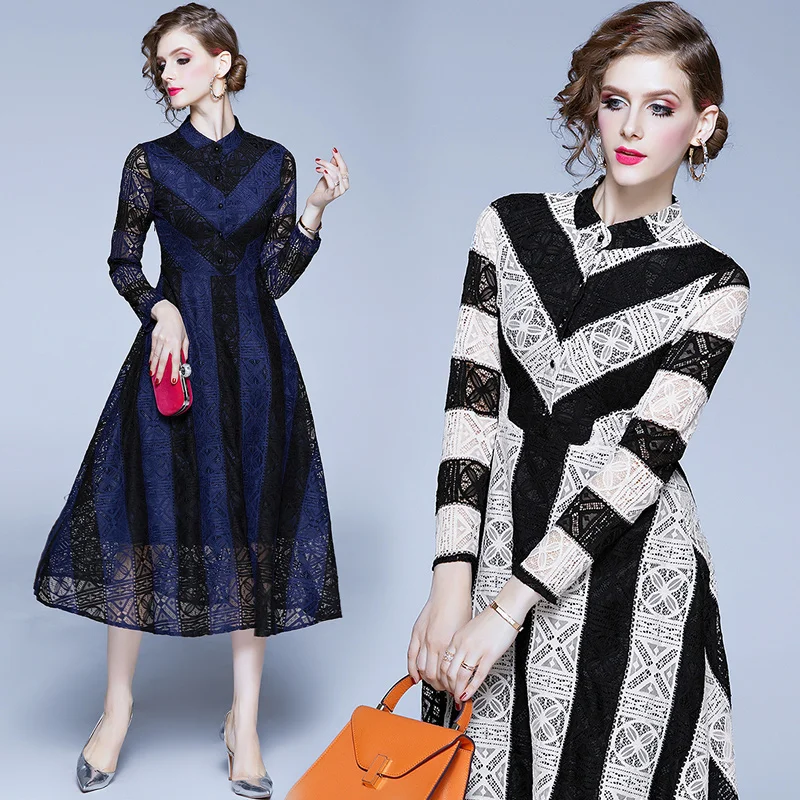 Новинка 2020 женское винтажное черное кружевное сексуальное платье миди Осень