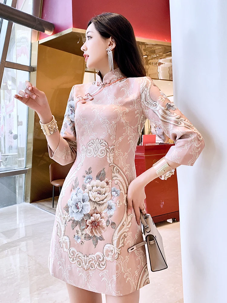 Азиатский китайский стиль Вечерние Розовые винтажные Cheongsam леди девушка платье