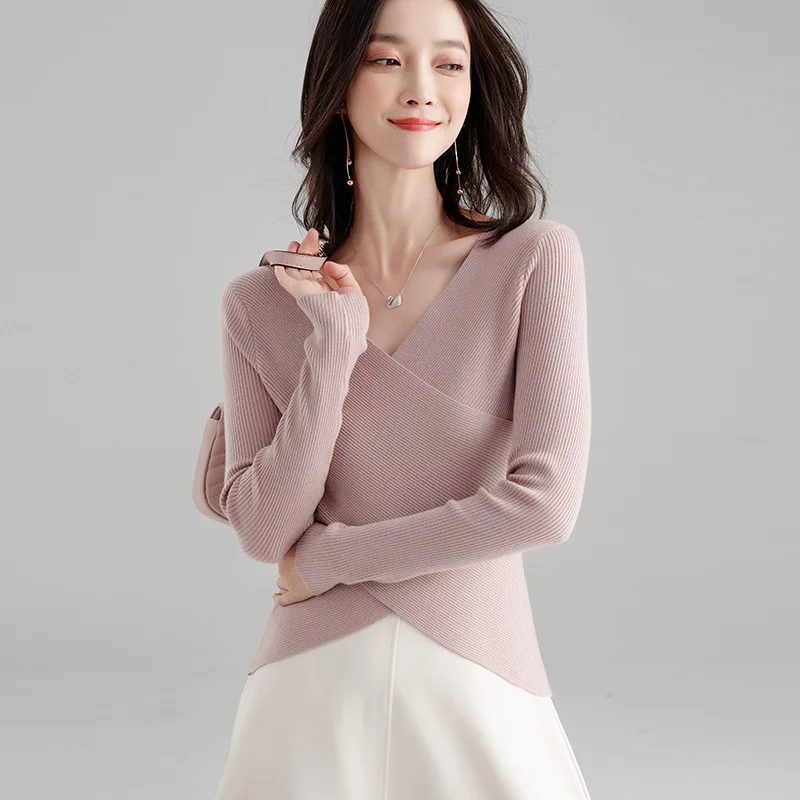 

Осенне-весенний свитер с v-образной горловиной модная Для женщин свитера 2019 топы для Для женщин пуловеры перемычку тянуть Femme Hiver Truien LSZ125