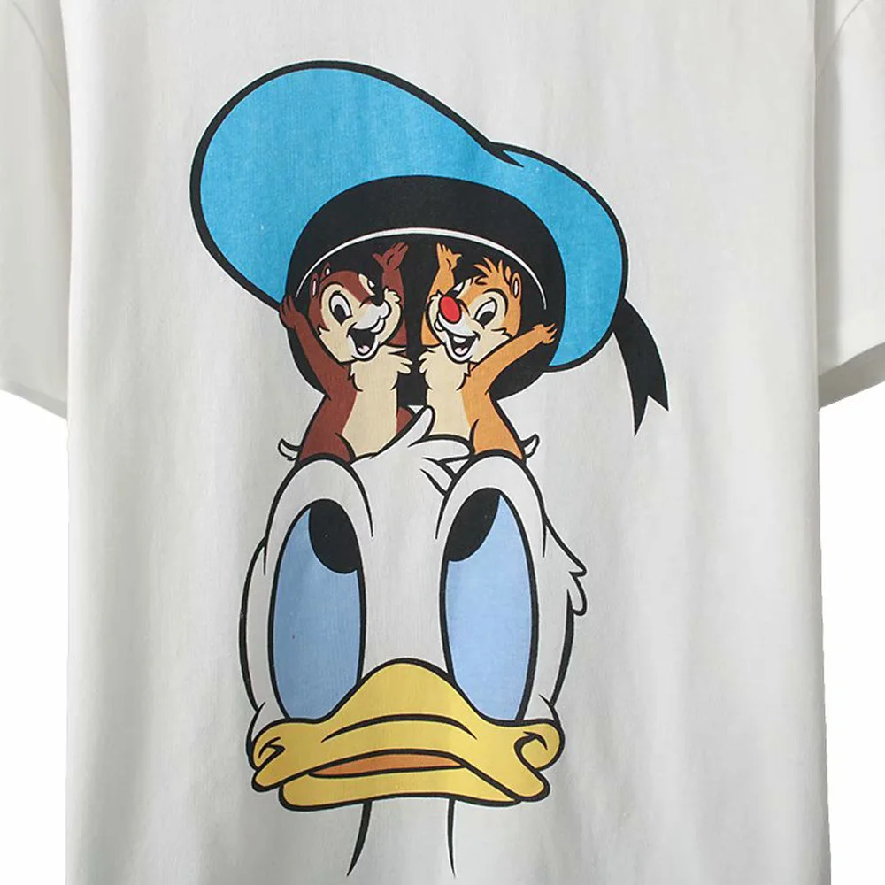 

Disney T-Shirt Harajuku Donald Duck Chip 'n' Dale Chipmunk Cartoon Print Short Sleeve Fashion Women O-Neck Female Tee Top White
