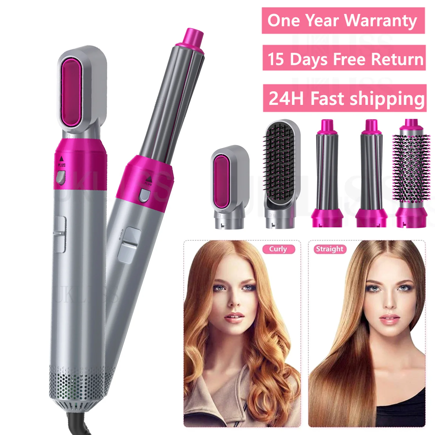 

Hair Dryer Brush 5 In 1 Electric Blow Dryer Comb Hair Curling Wand Detachable Brush Kit Negative Ion Straightener Hair Curler