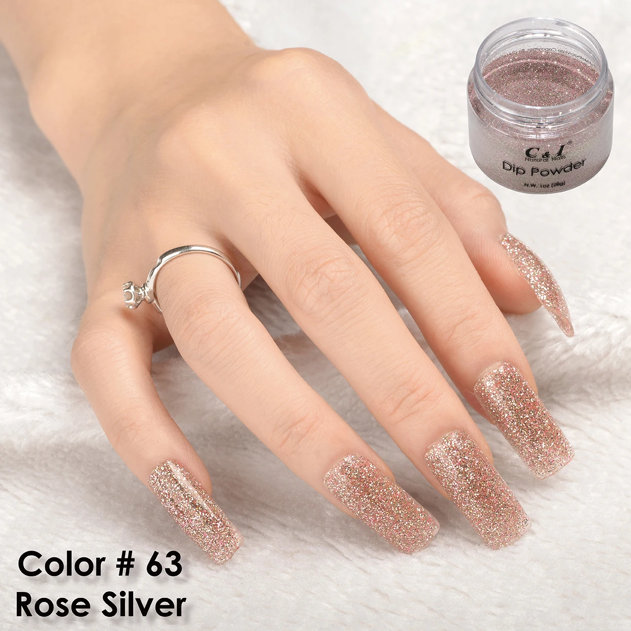 28 г погружная пудра цвет № 63 # розовое серебро жемчужная сияющая цветовая