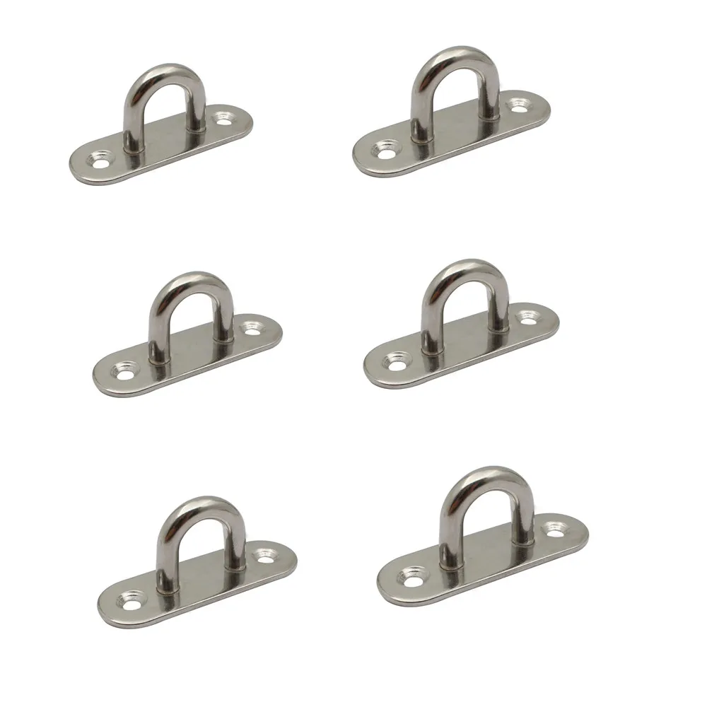 

6pcs Heavy Duty 5mm 6mm 8mm Polish Stainless Steel 316 Eye Plate Oblong Pad Eye Plate Metal Staple Ring Hook Marine Hardware