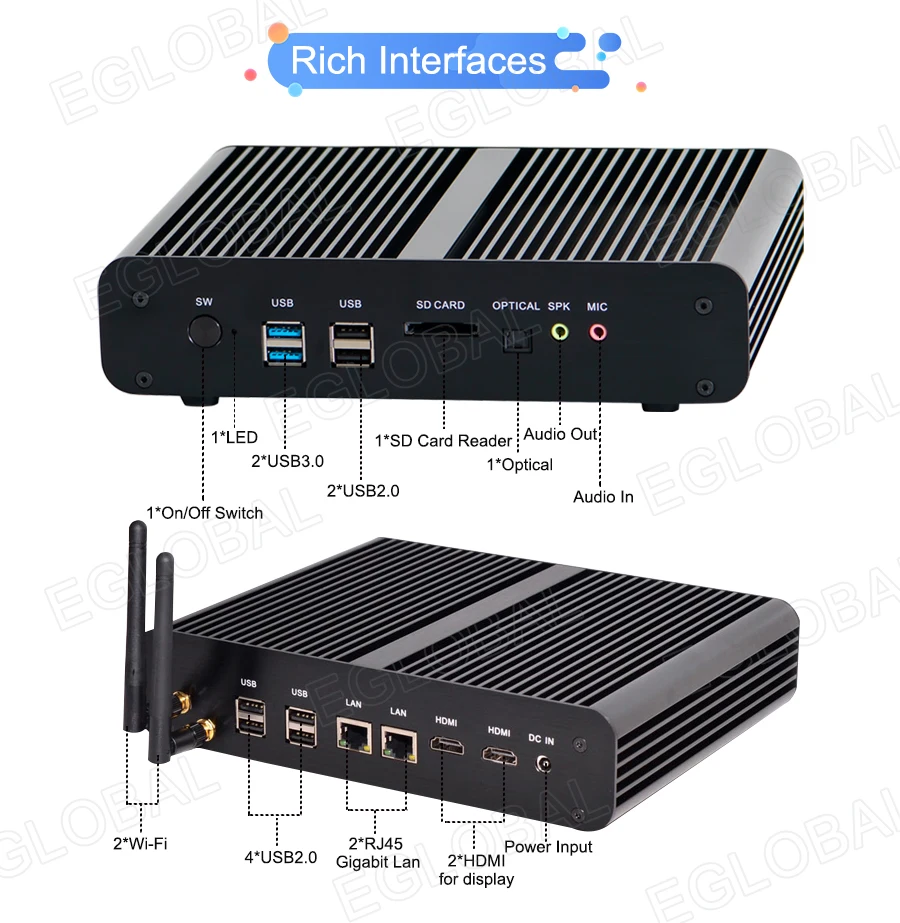 Мини-ПК с процессором Intel Core i7 5500U Win10 3 года гарантии процессор Eglobal Fanless |