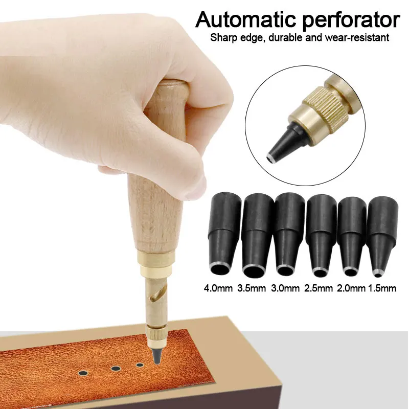 

Leather Punching Tool Auto Removable Belt Noise Reduction Screw Hole Punch Craft Book Drill Sewing With 6 Size Tip 1.5 - 4.0mm