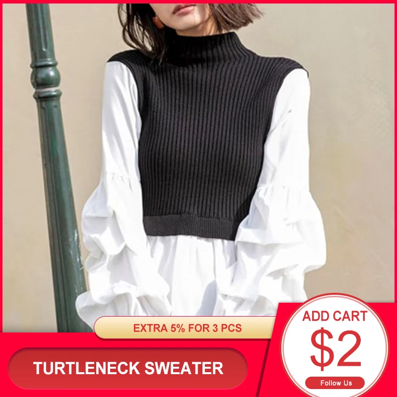 Женский свитер-водолазка в Корейском стиле модный вязаный Топ пэчворк с длинным