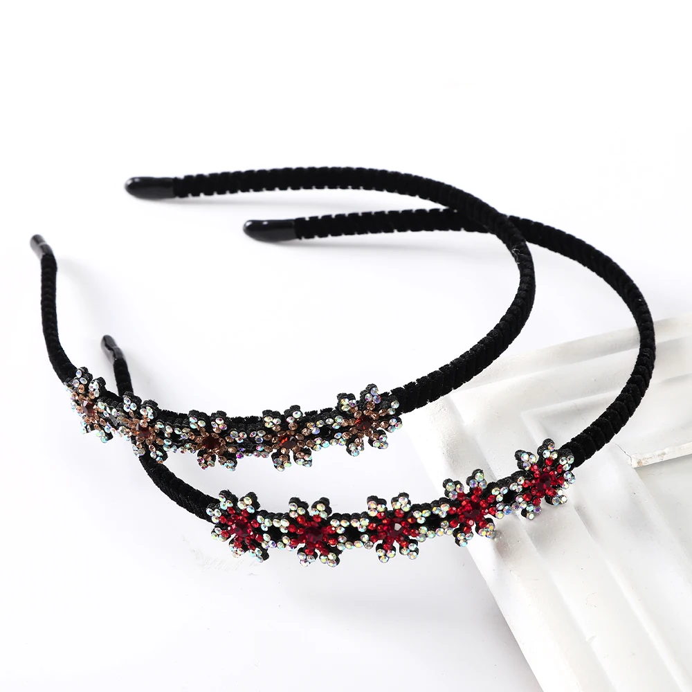 

Haimeikang Women Non-Slip Bezel Hair Bands Rhinestone Flower Hair Hoop Headbands For Girls Fashion Elastic Hair Accessories