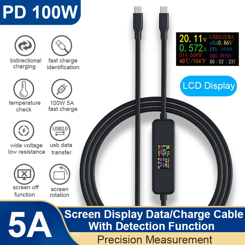 

5A USB C to USB C Cable, PD 100W Fast Charging Cable, Type C Charger Cord Data Cable With Detection Function For Phone Laptop