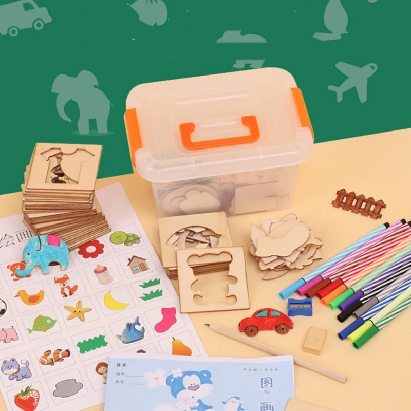 

1Set Multifunctional Painting Set Interactive Drawing Kit Accessories with Wooden Molds Marker Early Painting Set