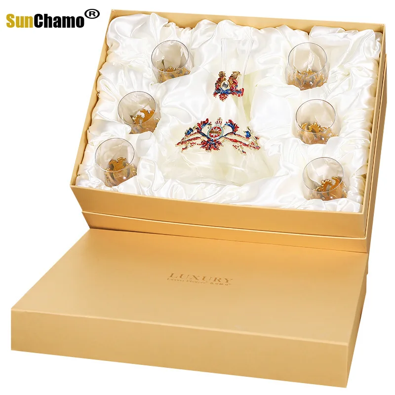 

Top Grade Enamelled Wine Glass Decanter Set A European Wedding Gift for Household Light Luxury Goblet with Lead-free Wine Glass