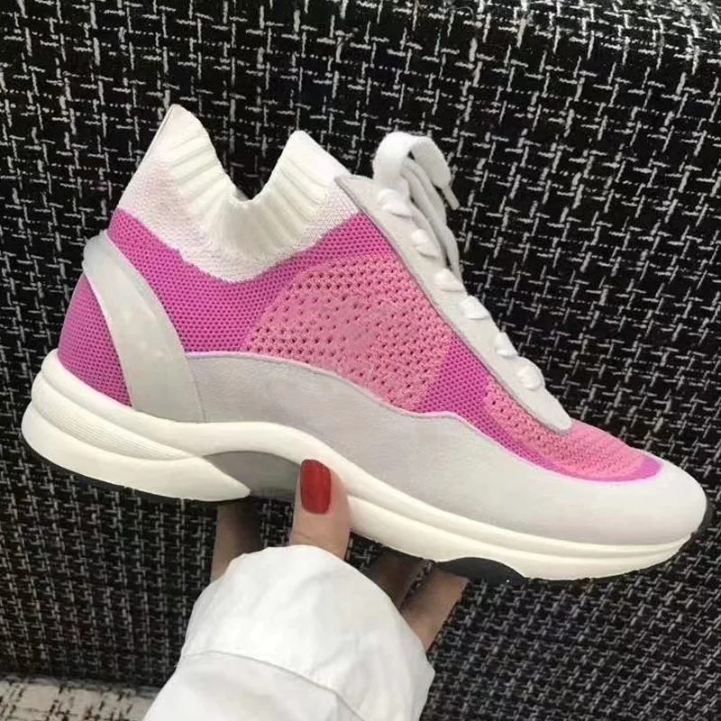 

2021 new brand designer luxury sneakers wool knit color matching ladies casual comfortable sneakers