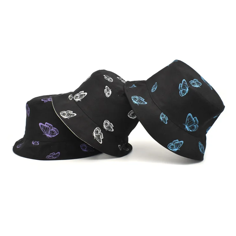 Летняя Панама для женщин с принтом бабочки кепки в стиле хип-хоп двухсторонняя