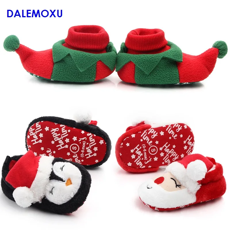 Рождественская Детская обувь Зимняя для новорожденных девочек и мальчиков Обувь
