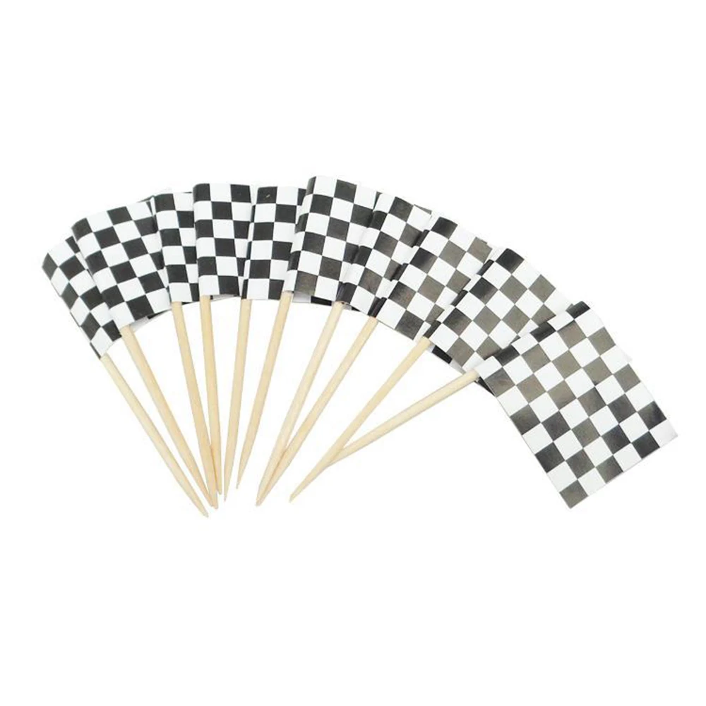 24pcs Racing Flag Toothpicks Checkered Picks Appetizer Fruit Sticks for Cocktail Party - Black and White New | Дом и сад