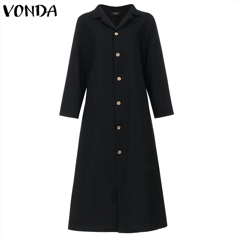 VONDA женское повседневное длинное платье макси на пуговицах однотонный офисный
