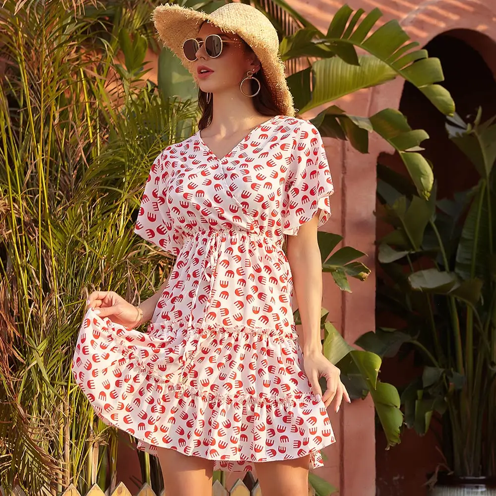 Женское повседневное летнее платье винтажное шифоновое рубашка с цветочным