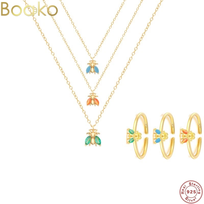 

BOAKO 100% 925 стерлингового серебра Радуга пчелы циркон ожерелье для женщин с украшением в виде кристаллов серьги-гвоздики с кристаллами Swarovski к...