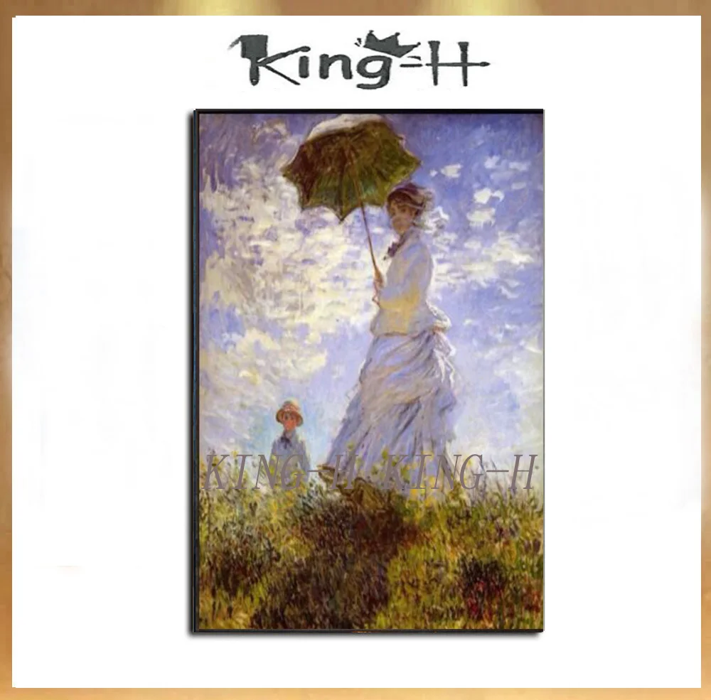 Променад женщина с зонтиком Клода Моне качественная картина маслом 100% ручной