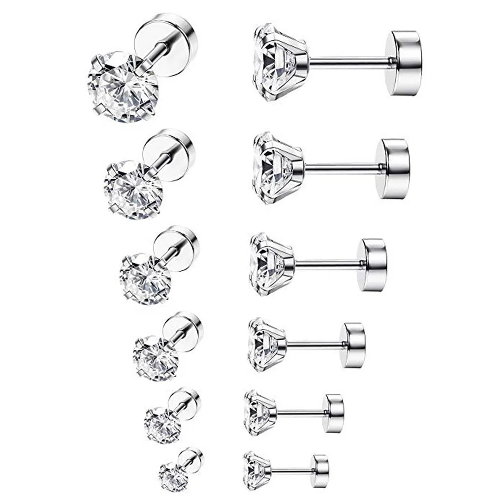 

Stainless Steel Stud Earrings Piercing Barbell Studs Earrings Zircon Crystal Stud Earrings For Men Women Party 6 Pc Aretes
