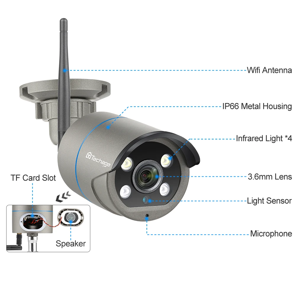 Techage 2MP/5MP Wi Fi Камера на открытом воздухе безопасности Беспроводной двухканальную