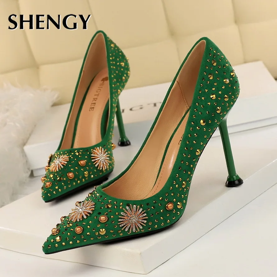 

2020 Casual Nightclub Crystal Bling Thin High Heels Women Shallow Fashion High Heels 9.5cm Heels Pumps Party Shoes