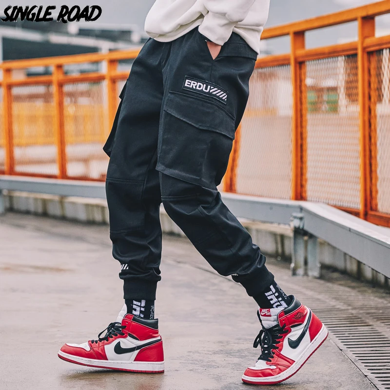 SingleRoad брюки карго для мужчин 2019 уличная черная хип хоп шаровары мужские