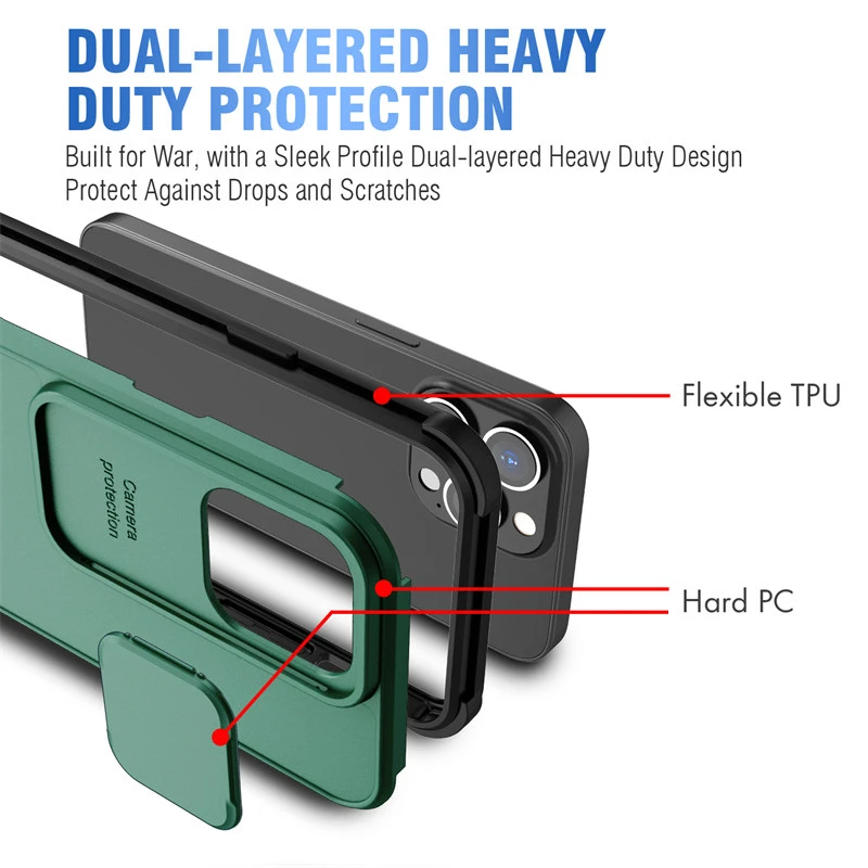 Camera Protection Case For iPhone 13 Pro Max 13 Mini Shockproof 6.7 6.1 Inch Push Window Cover For Outdoor Sports Men Boy Woman