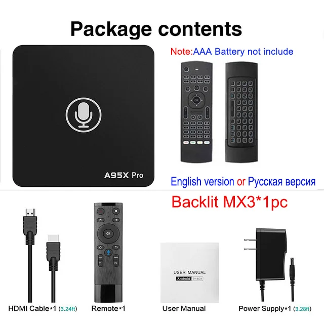 2GB 16GB MX3.Backlit A95X Pro Google tv Box Smart Android 7,1 tv Box 2 Гб 16 Гб голосовой пульт дистанционного управления Amlogic S905W Google плеер магазин Netflix Youtube - Цвет: 2GB 16GB MX3.Backlit
