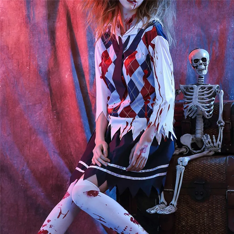 Женский костюм для старшей школы с зомби Хэллоуина страшный призрак