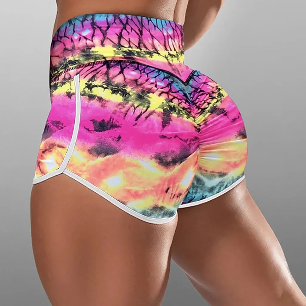 

Plus Size Tie-dye Print Women's High Waist Sports Short Workout Running Fitness Leggings Female Yoga Shorts Gym Yoga Leggings LW