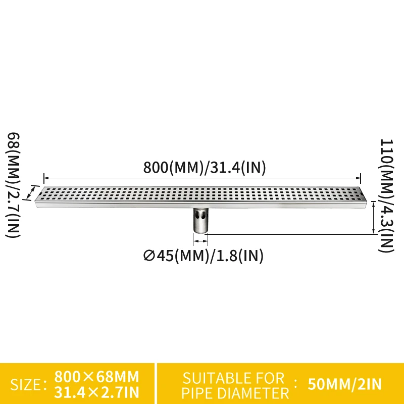 80 Mid Deep Seal Плитка Вставка крышка трап SUS304 длинный линейный прямоугольный душ Слив С кирпичным узором решетки - Цвет: 80 Mid Deep Seal