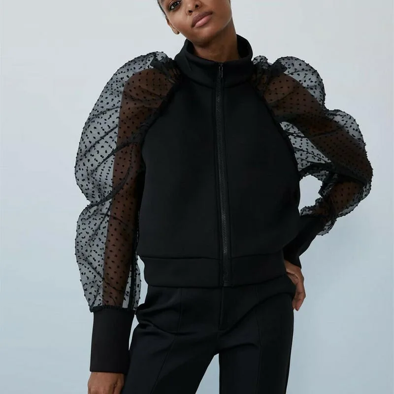 Новинка 2020 Осеннее Женское пальто с высоким воротником сетчатая прозрачная