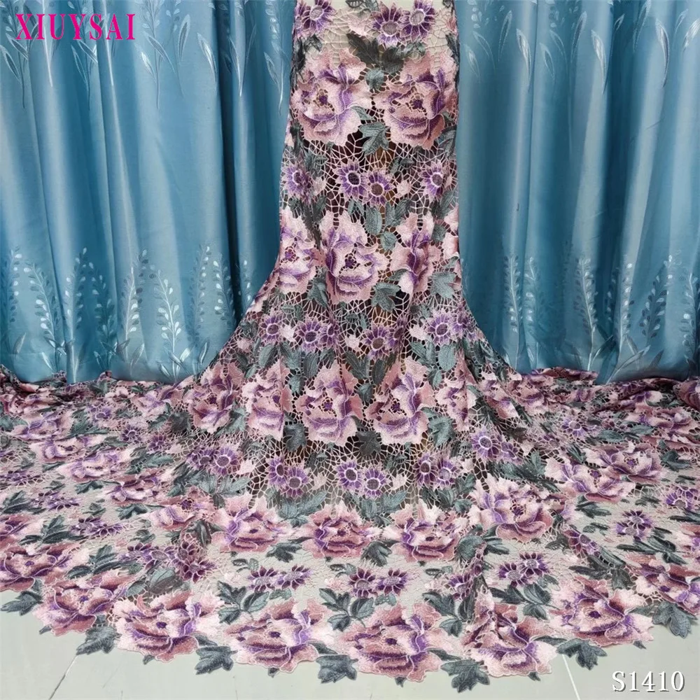 

2021 Latest African Cord Lace Fabric High Quality Pink Big Flower Water Soluble Guipure Lace For Nigerian Wedding Party Sew