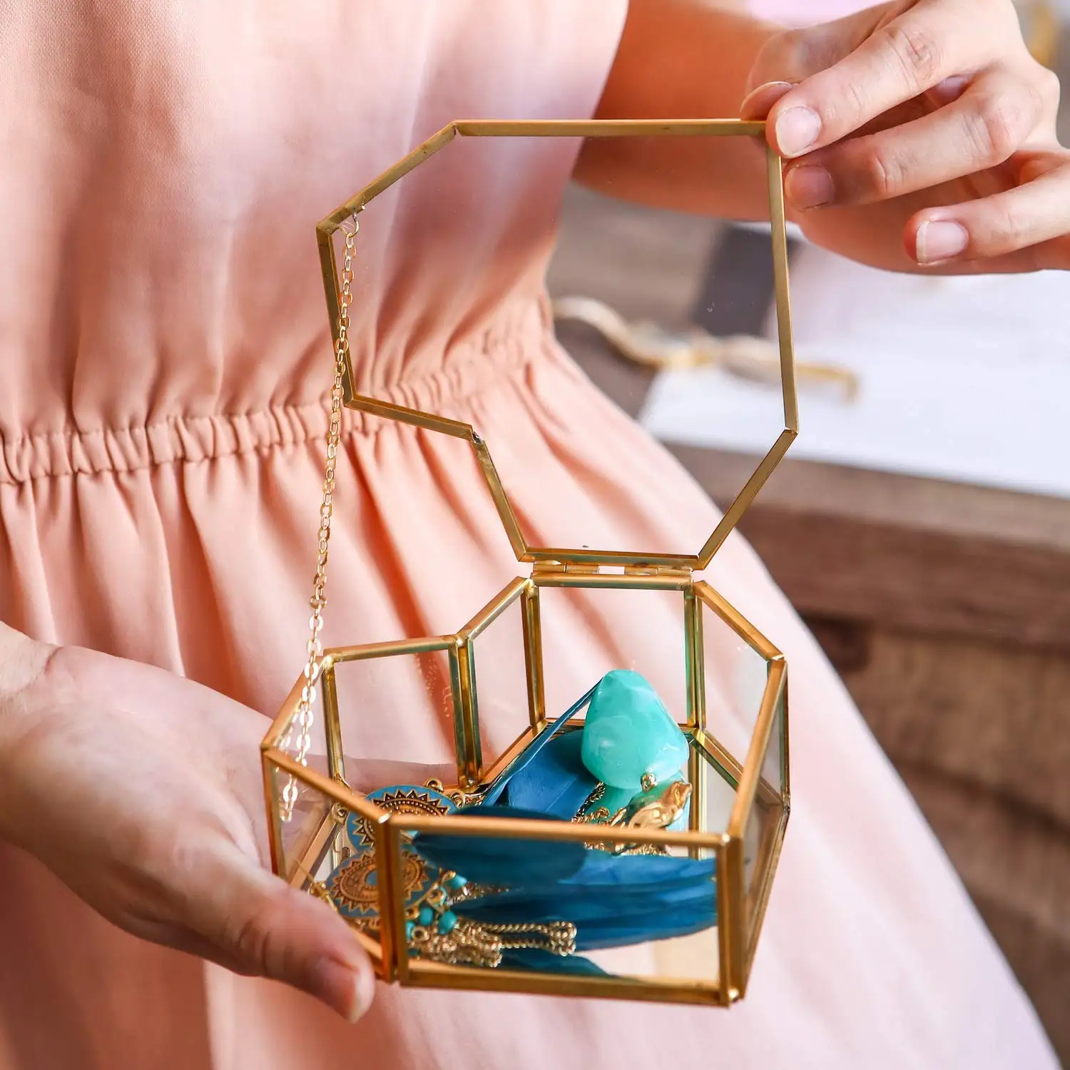 Любящее сердце формы геометрические Стекло шкатулка для драгоценностей кольцо